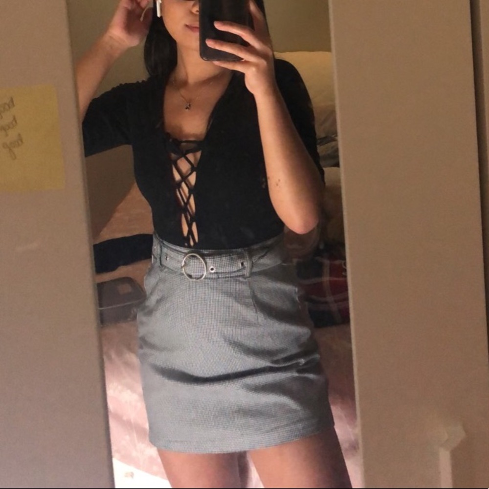 Gingham Skirt with Belt